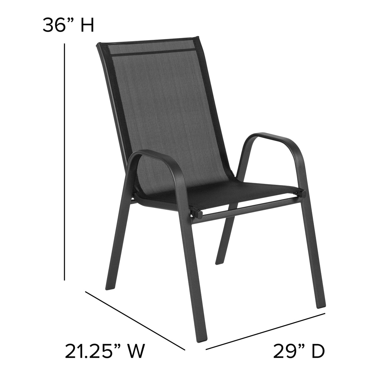 Emma + Oliver 4 Pack Gray Outdoor Stack Chair with Flex Comfort Material - Patio Stack Chair