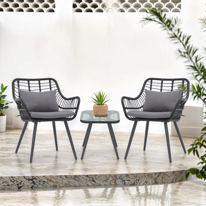 Patio Furniture Set, Betcozy3 Pieces Outdoor Chairs Set with Glass Coffee Table for Garden, Bistro, Porch, Balcony, Backyard