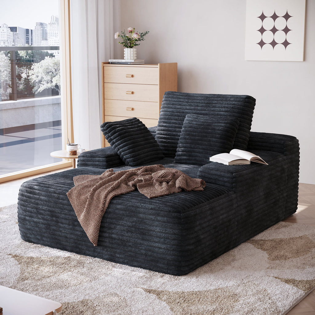 Sodrens Oversized Chaise Lounge Chair Indoor,Upholstered Sofa Bed with Throw Pillows and Armrests,Sleeper Chair for Living Room,Bedroom,Brown,Corduroy