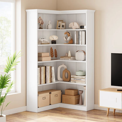 EuKer 5 Tier Corner Bookcase, L-Shaped Bookshelf with Large Storage Capacity for Living Room, Bedroom, Office (Half Panel, Retro Brown)