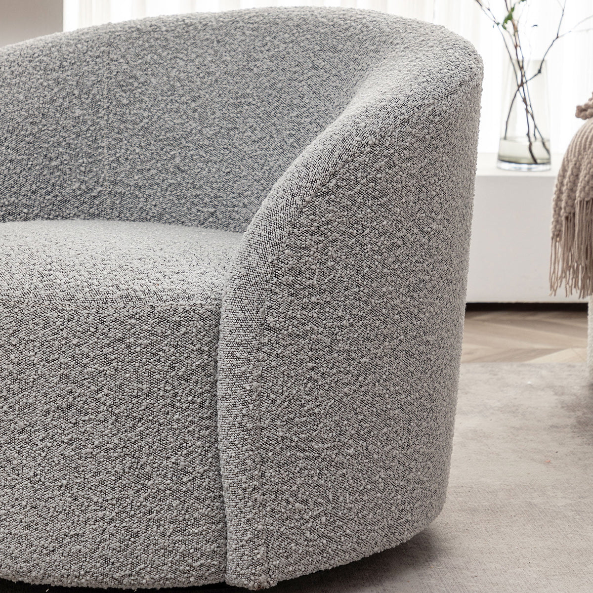 34" W Mid Century Modern Swivel Barrel Chair, Round Upholstered Boucle Swivel Accent Chairs, No Assembly Sofa Chair for Living Room Bedroom Reading Apartment Lounge Nursery(Cream)