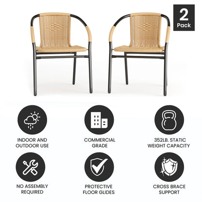 Emma + Oliver Indoor/Outdoor Stacking Rattan Restaurant Patio Chairs, Set of 2, Gray