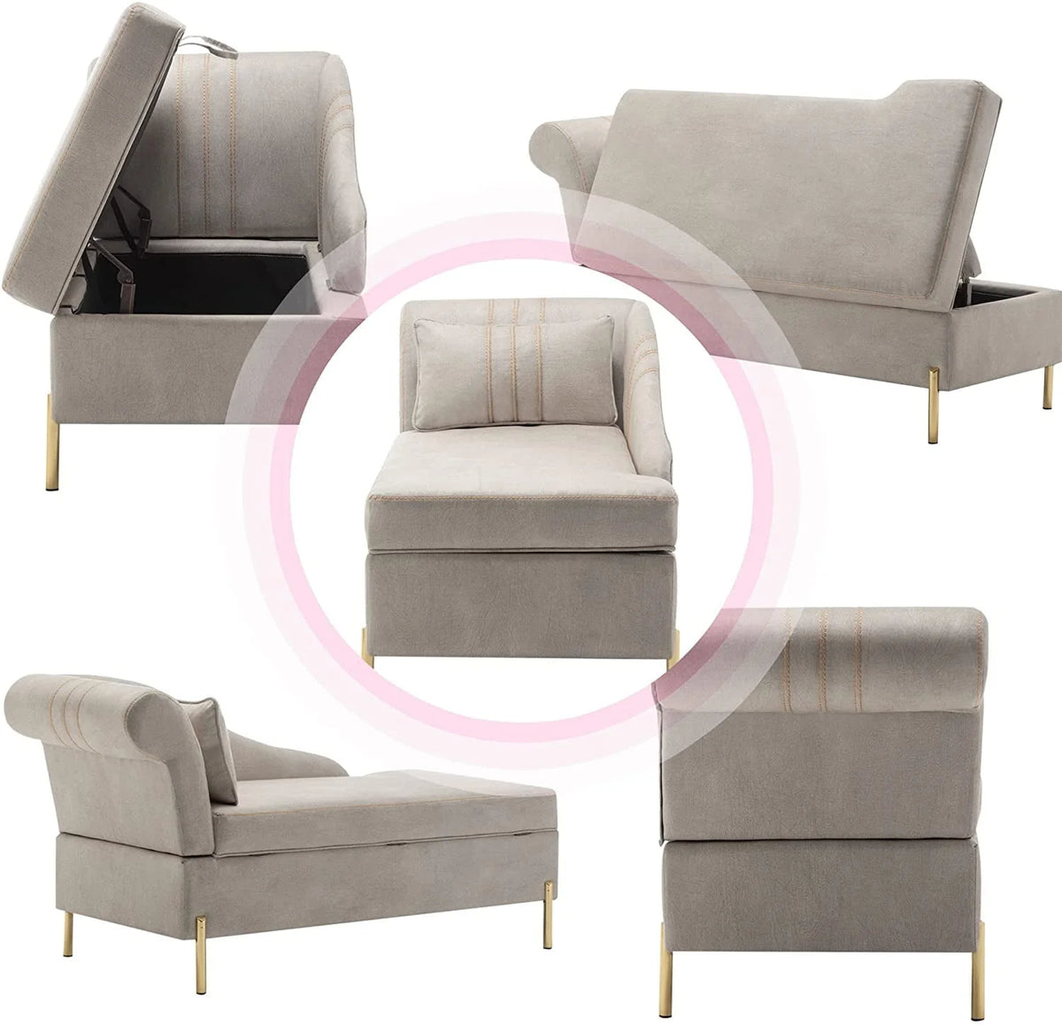 Andeworld Chaise Lounges Indoor Chair, Modern Upholstered Tufted Chaise Lounge Chair Indoor Faux Suede Sofa Recliner Couch for Bedroom Office Living Room Left Arm Facing Chaise Lounge（Khaki）