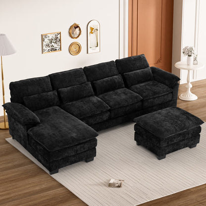 Rophefx 114.3" U Shaped Sectional Couches for Living Room,Cloud Couch,4 Seats Chenille Couch with Double Layer Cushion,Orange