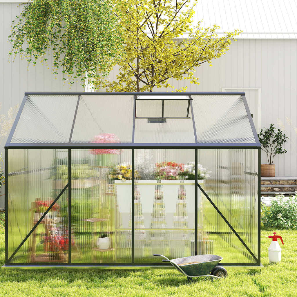 Asofer 6' x 4' Greenhouse for Outdoors, Aluminum Walk-in Green Houses shed with Rain Gutter and Roof Vent for Backyard