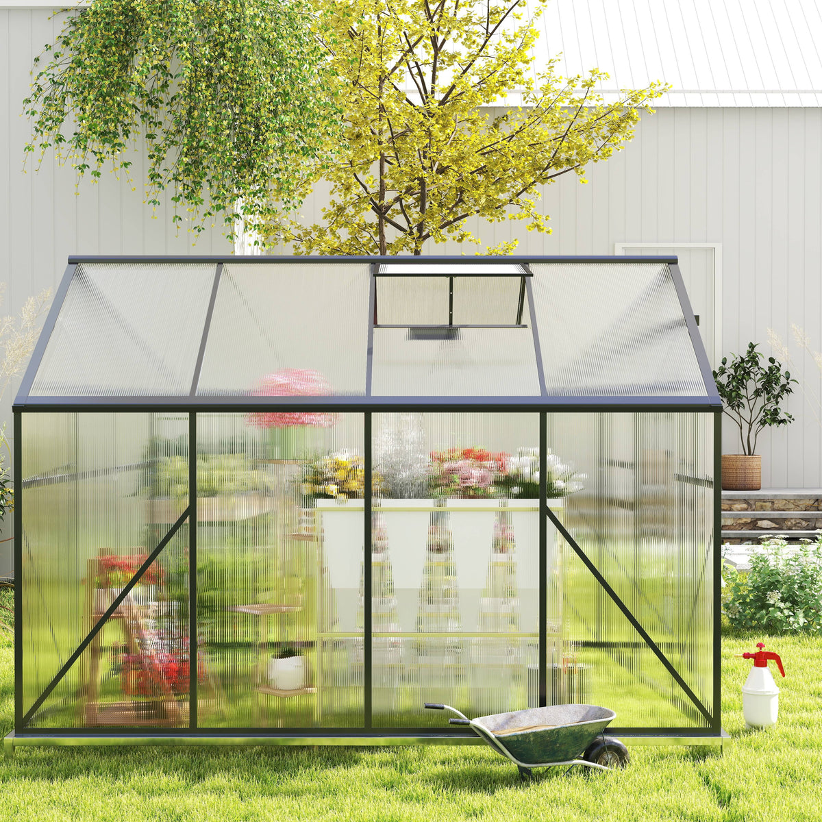 Asofer 6' x 4' Greenhouse for Outdoors, Aluminum Walk-in Green Houses shed with Rain Gutter and Roof Vent for Backyard