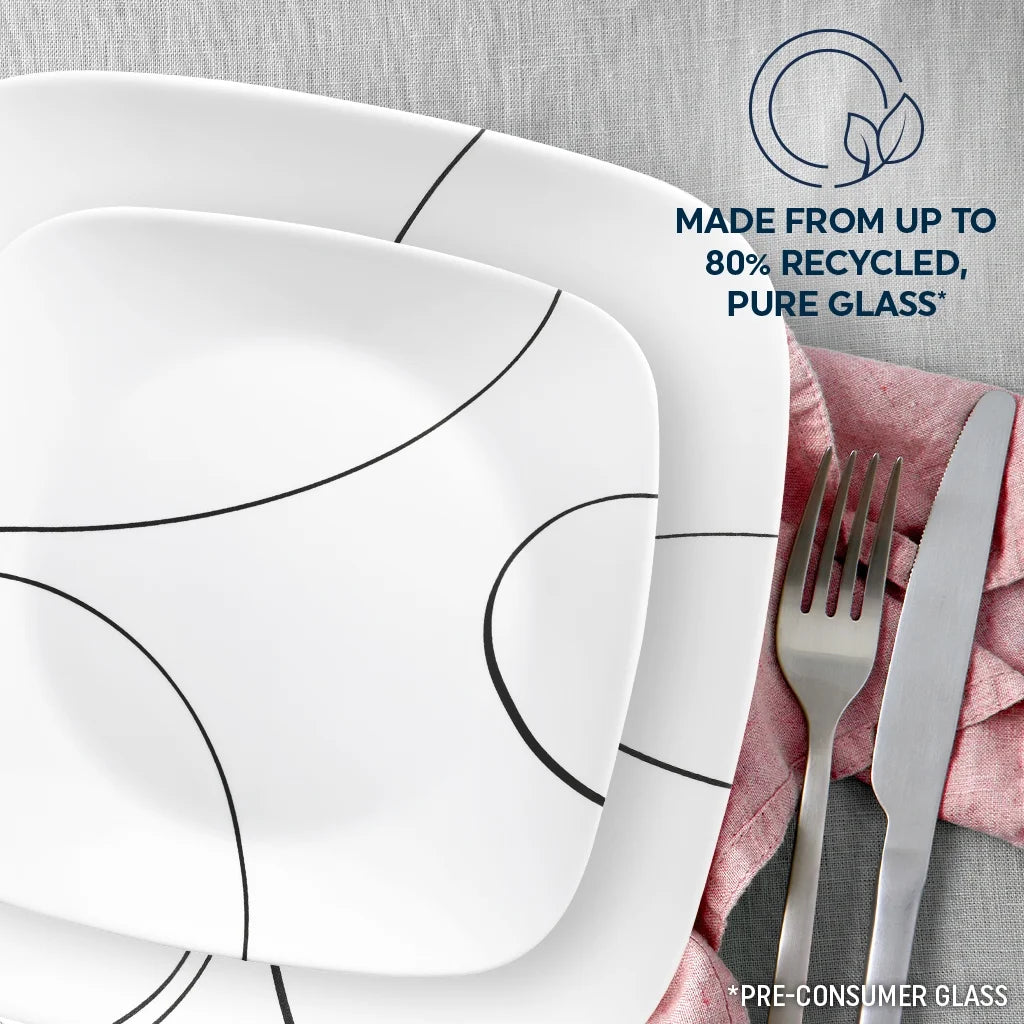 Corelle Simple Lines 12-Piece Square Glass Dinnerware Set (Service for 4)