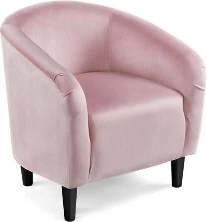 Club Chair, Velvet Accent Chair Upholstered Barrel Chair Sitting Chair with Armrest and Low Back for Living Room Bedroom, Pink