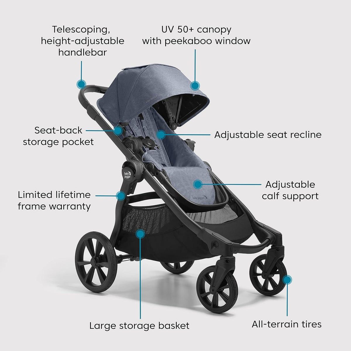 Baby Jogger City Select 2 Single-to-Double Modular Stroller. Peacoat Blue