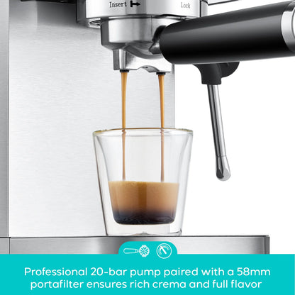 CASABREWS 3700Gense, 20 Bar Espresso Machine and Coffee Maker with Milk Frother, Silver