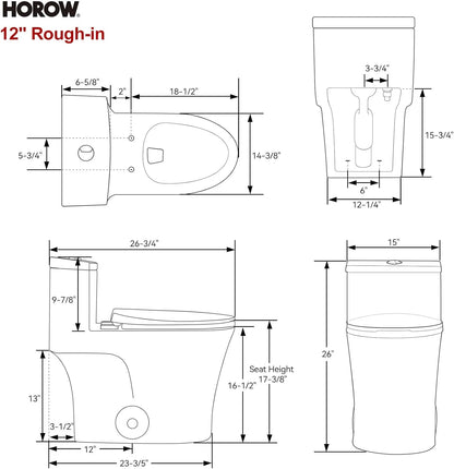 HOROW Compact One Piece Toilet with Comfort Seat ADA Height 17.3" Elongated Dual Flush 0.8/1.28 GPF