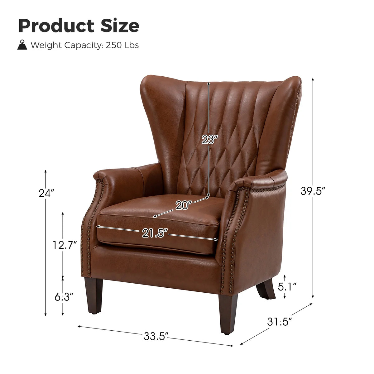 Traditional Genuine Leather Accent Chair with Nailhead Trim Tufted Armchair for Living Room Camel
