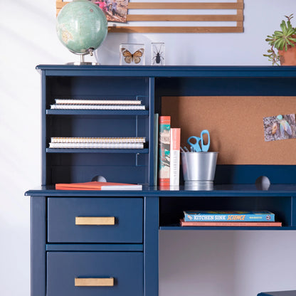 Guidecraft Taiga Kids Desk and Chair Set with Hutch - Navy: Kids Wooden Computer Desk with Storage Drawers and Shelves | Kids Study Table for Bedroom