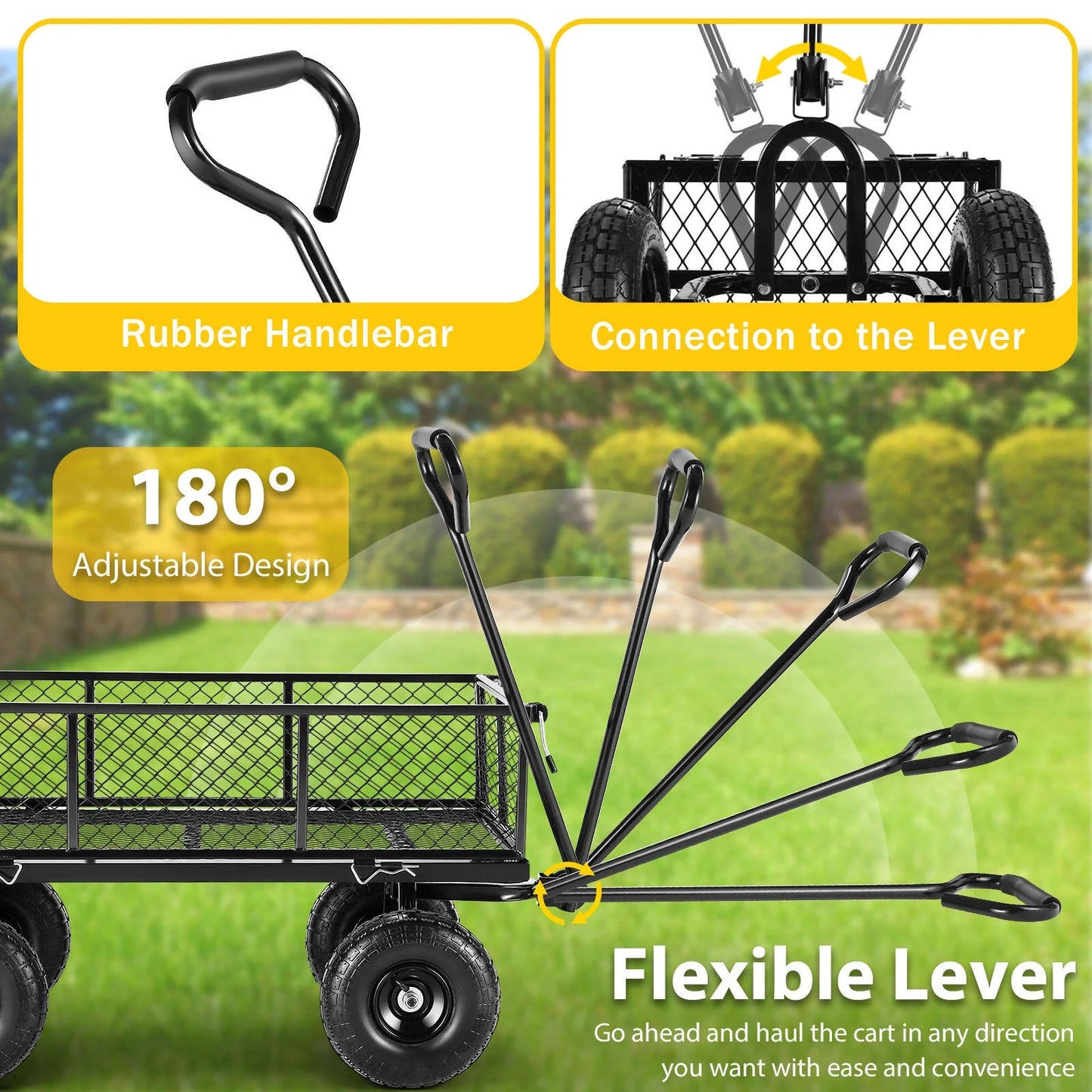 Farmdex Steel Mesh Garden Cart with 10" Tires Wagon Cart Newest Garden Utility Carts Heavy Duty 660LBS Capacity Folding Utility Wagon with Removable Sides, Garden Wagon for Yard