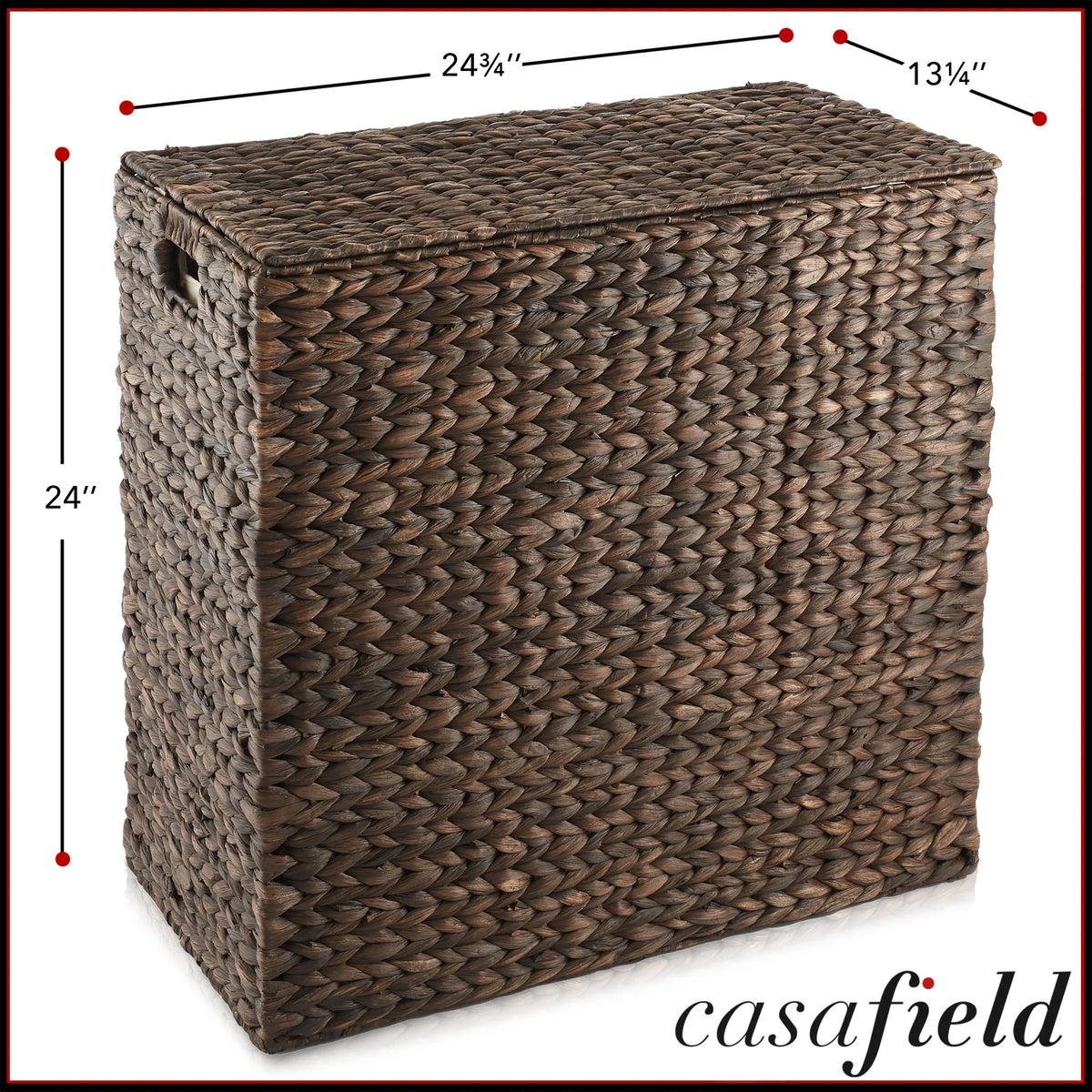 Casafield 2-Section Laundry Hamper with Lid and Removable Liner Bags - Natural, Woven Water Hyacinth Laundry Basket for Clothes