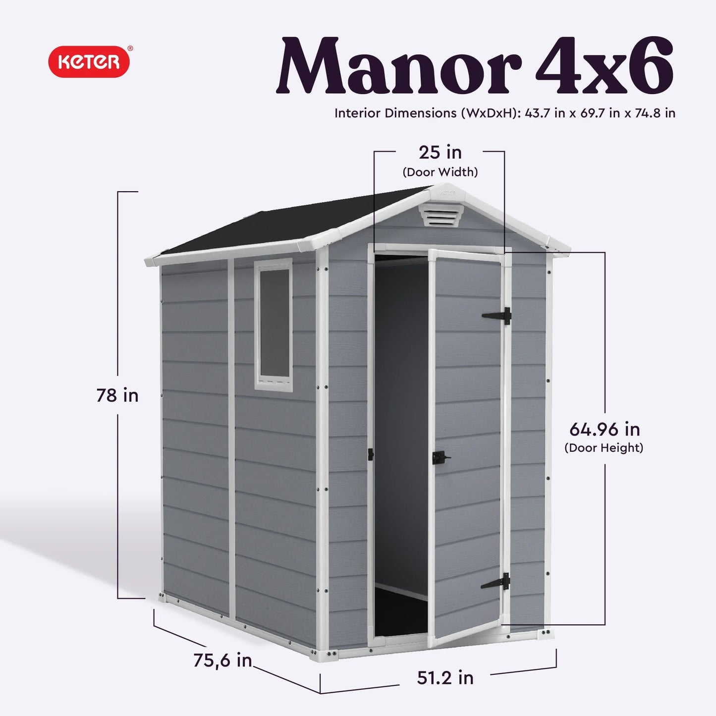 Keter 213413 Manor DD 6 X 8 Foot All Weather Outdoor Storage Shed, Grey