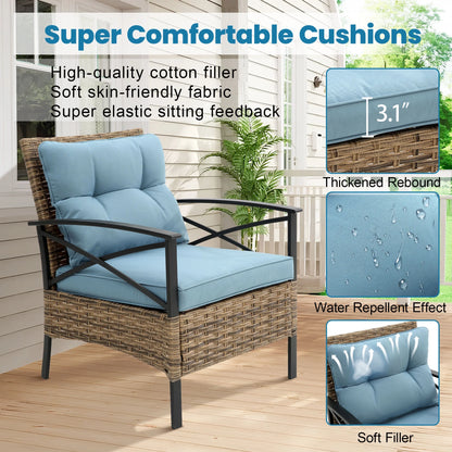 Heavy-duty Patio Furniture Set, 4 Piece Outdoor Sectional Conversation Sets, BrownPE Rattan Patio Sofa Set with Blue Cushions