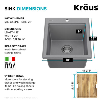 KRAUS Bellucci 18 Granite Composite Workstation Drop-In Top Mount Single Bowl Kitchen Bar Sink in White with Accessories