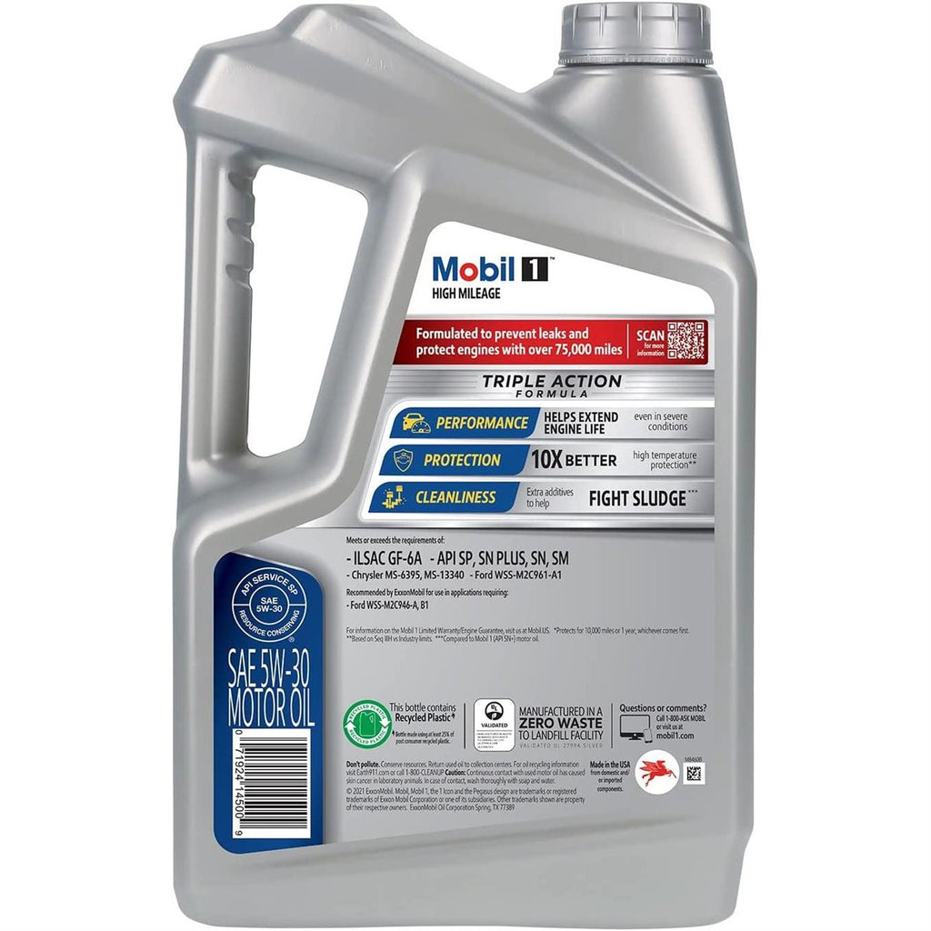 Mobil 1 High Mileage Full Synthetic Motor Oil 5W-30, 5 qt (3 Pack)