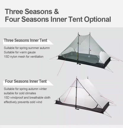 3F UL Gear Lanshan Ultralight Tent Waterproof Professional Hiking Tent 2Person Tents for Camping 4 Season Backpacking Tent (Khaki-2 People, 4 Season)