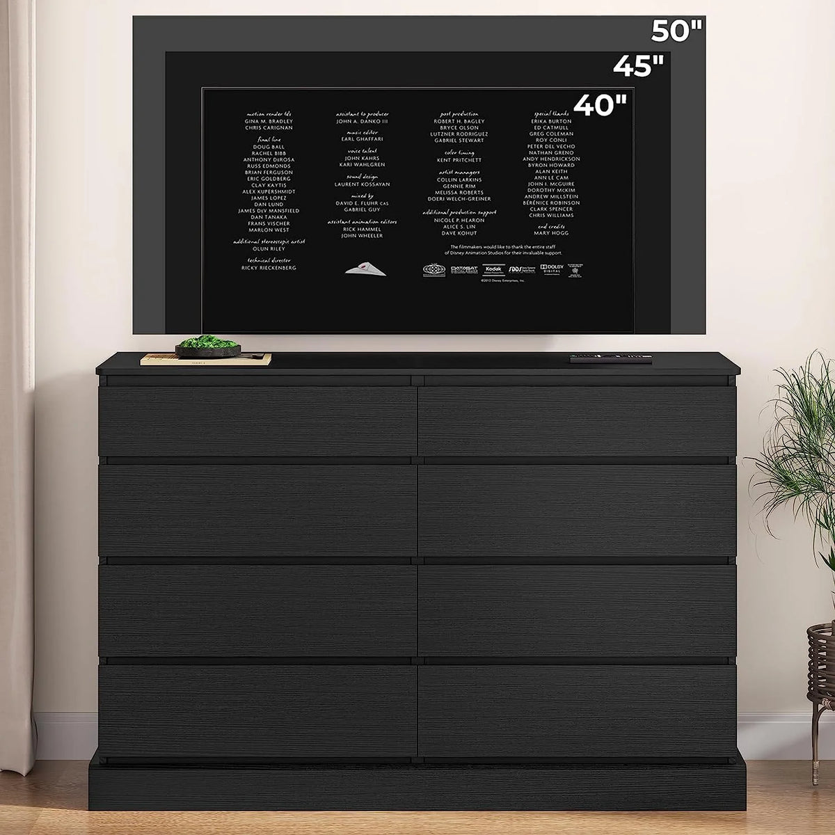 8 Drawers Double Dresser Wooden Black Chest of Drawers for Bedroom, Large Storage Cabinet for Home Living Room