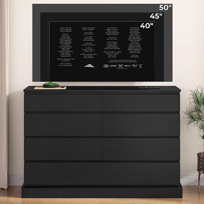 8 Drawers Double Dresser Wooden Black Chest of Drawers for Bedroom, Large Storage Cabinet for Home Living Room