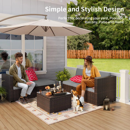 Patio Furniture Set Clearance, Lofka 5 Pieces Patio Conversation Set with Sofas and Tempered Glass Coffee Table for Outdoor Garden Gray