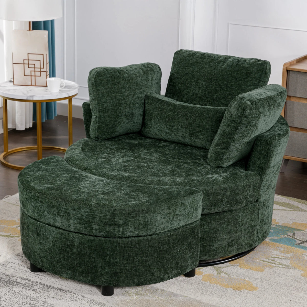 Muumblus Teddy Swivel Accent Barrel Chair, Modern Oversize Sherpa Comfy Round Reading Armchair for Living Room, Ivory