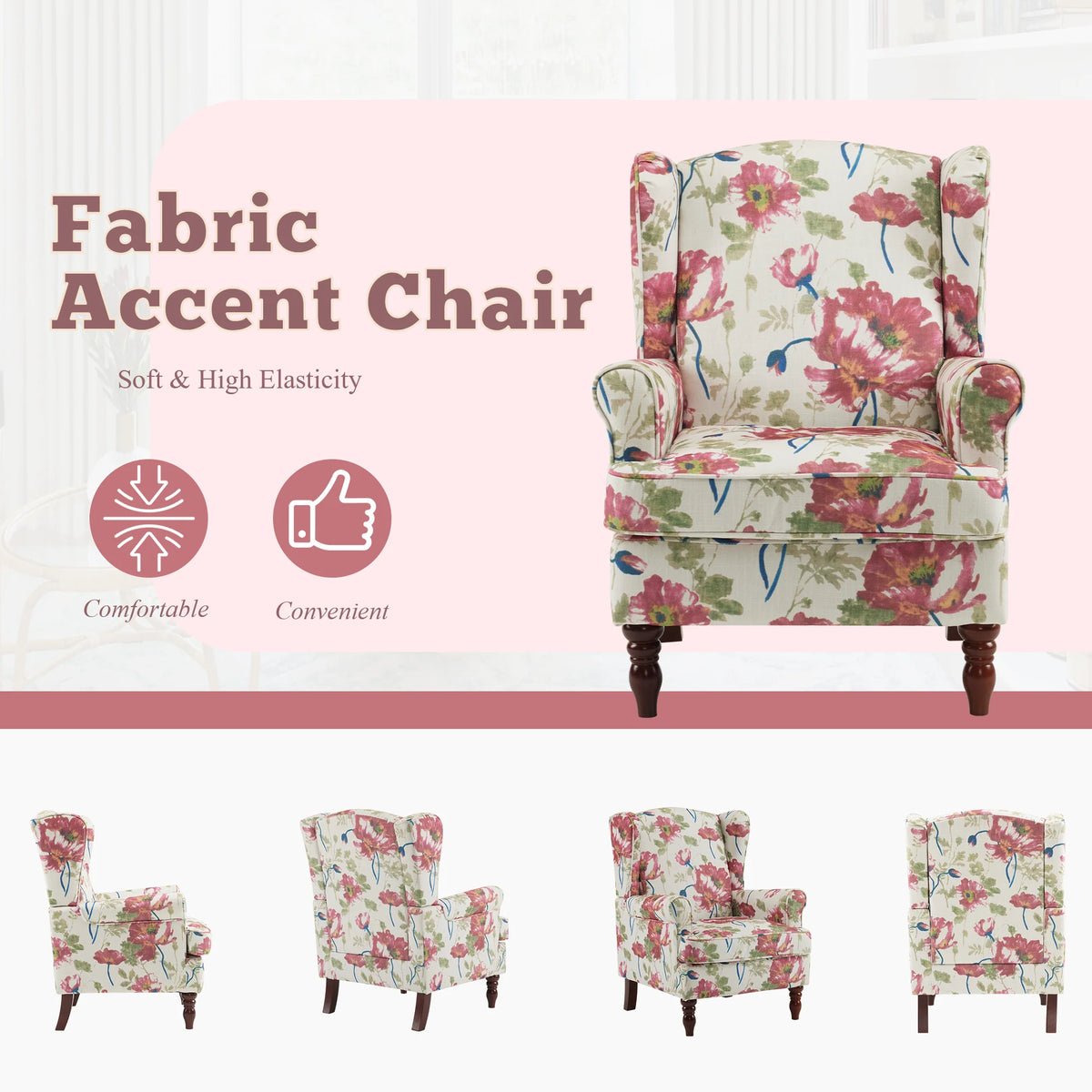 EROMMY Upholstered Accent Chair, Floral Print Fabric Armchair