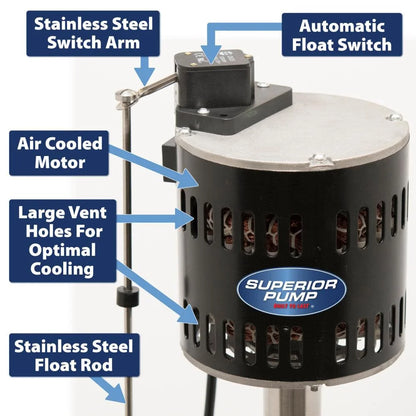 Superior Pump 92333 Multi Use Utility Sump Water Pump, 120 V, 0.33 Hp, 1-1/4 in Outlet, 50 Gpm, Thermoplastic - Black