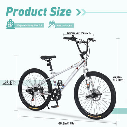 Aukfa 26" Freestyle BMX Bikes,Kids Mountain Bike for Boys Girls,Shimano 7 Speed,Double Disc Brakes,Blue