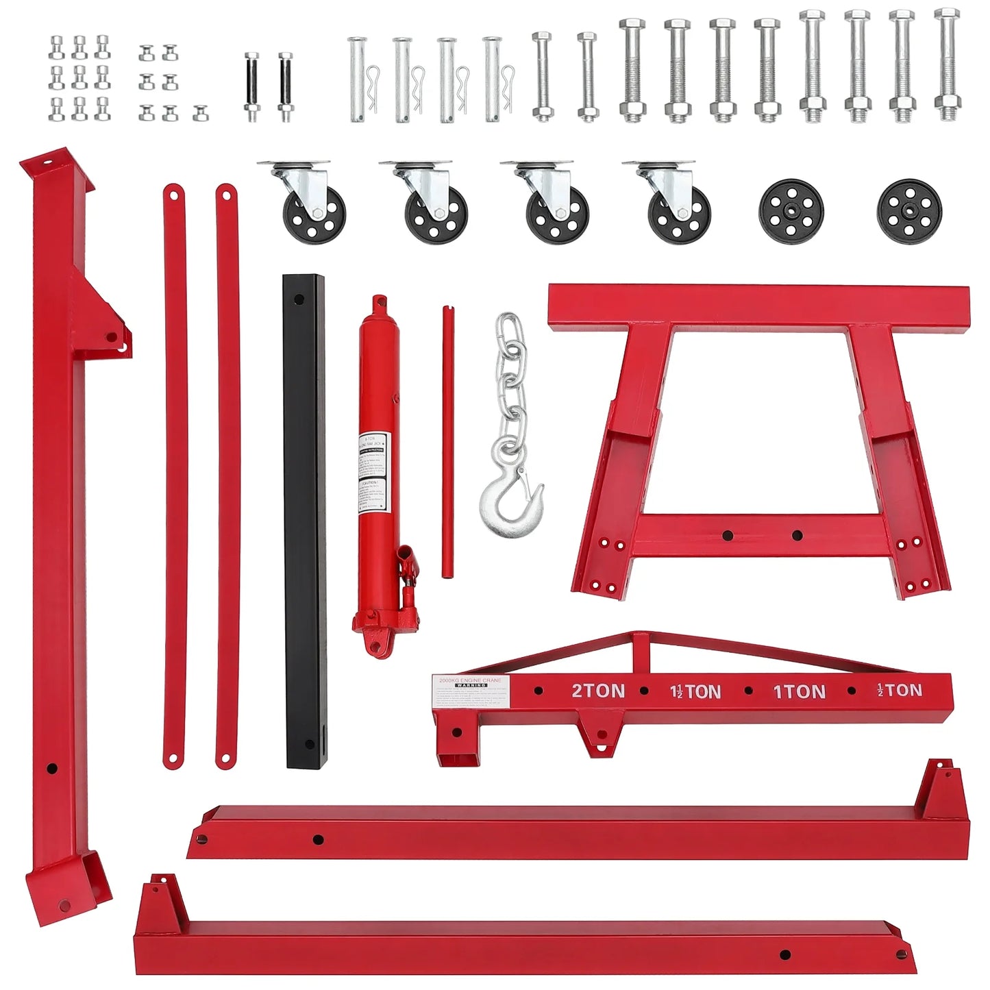 GARVEE 2 Ton Folding Hydraulic Engine Hoist with Lever,Folding Engine Shop Crane Hoist Lift,Heavy Cherry Picker with 6 Wheels for Garage,Workshop,Yellow
