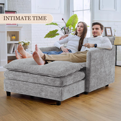 Muumblus Oversized Lounge Chair with Ottoman, Cloud Accent Armchair for Living Room, Beige Chenille