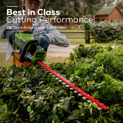 Greenworks 60V 26" Cordless Battery Hedge Trimmer with 2.0Ah Battery & Charger