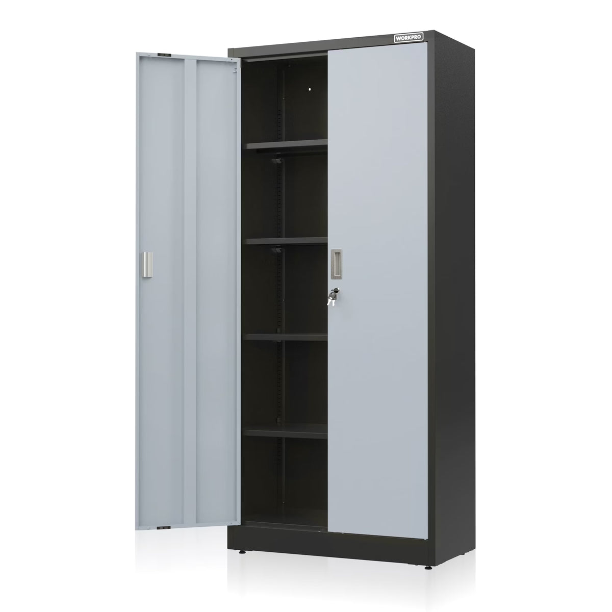 WORKPRO Metal Garage Storage Cabinet with Locking Doors and Adjustable Shelves,71 inches Tall Storage Cabinet for Tools, Office, Home, Shops (Black), Solid Packed