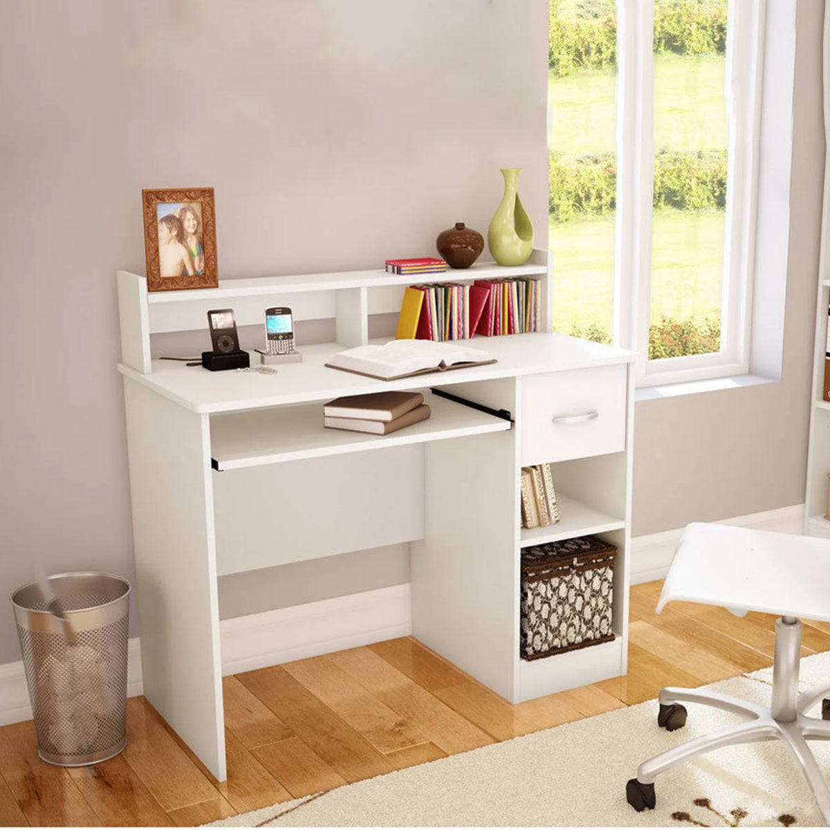 Ktaxon Computer Desk Home Office Workstation Laptop Table Drawer Shelf Furniture White