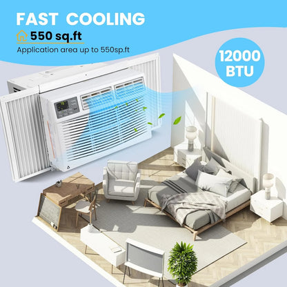 Air Conditioner, 8000 BTU Turbo Fast Cooling AC Unit Remote/App Control, Flexible Window Opening(T Design Install Kit), 24H Timer, Washable Filter,White