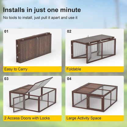 Portable Chicken Coop Run Rabbit Hutch Outdoor Small Animal Cage House Wooden Poultry Enclosure for Bunny, Duck, Chick, Quail, No Assembly Required