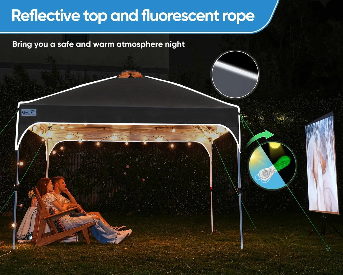 Quictent 10x10 Pop up Canopy TentPortable Instant Shelter with Vent, Ez up Canopy with Reflective Top and Fluorescent Rope