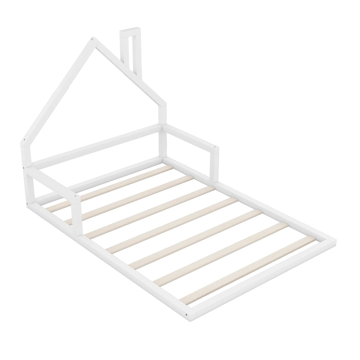 Euroco Twin Size Wood Floor Bed for Kids Room, Toddler House Bed, Natural