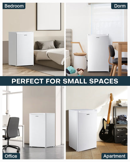Upstreman 3.2 Cu.Ft. Mini Fridge with Freezer Single Door Small Refrigerator Adjustable Thermostat Compact Fridge with Reversible Door, Low Noise, BR321 Black