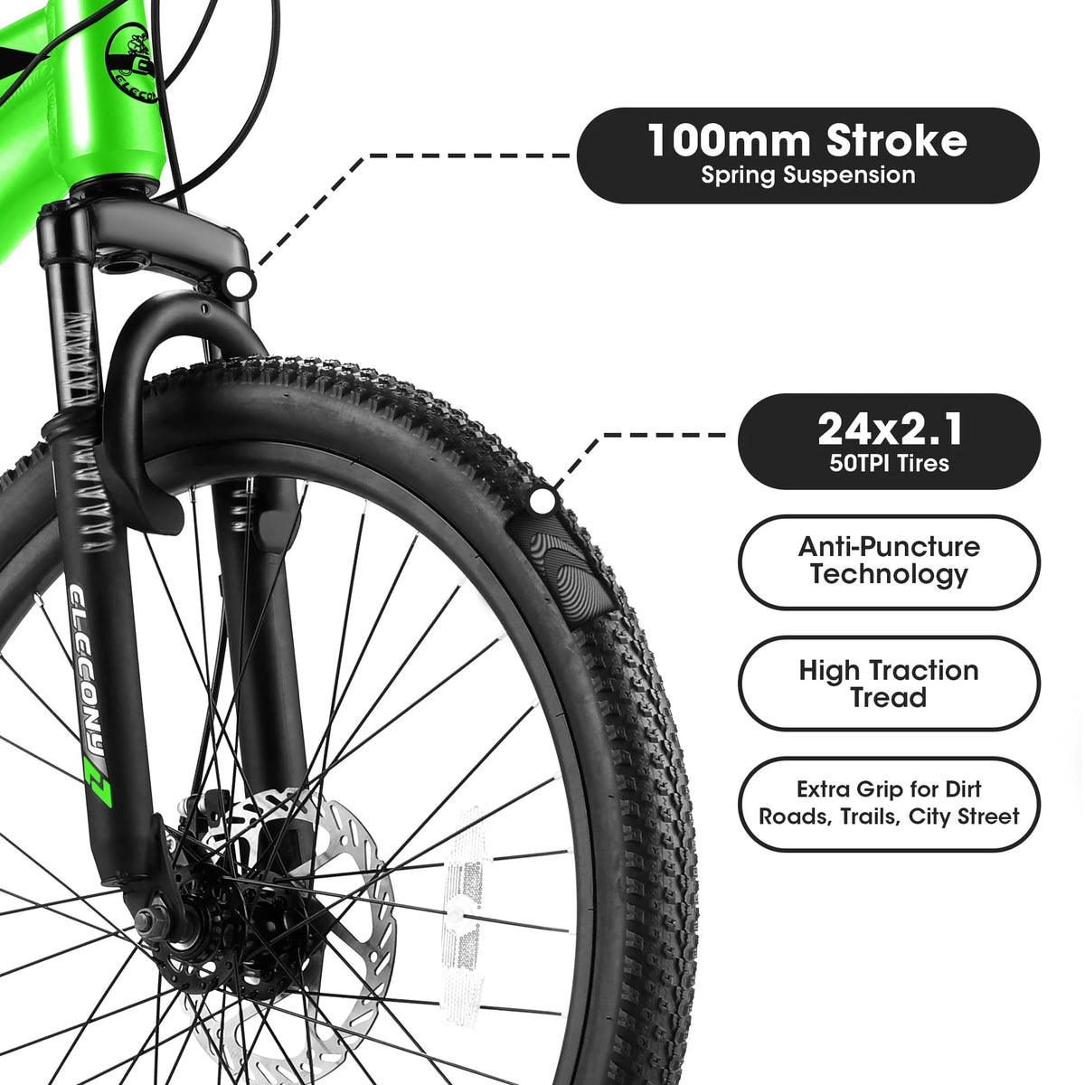 24" Mountain Bike, Aluminum Mountain Bike for Adult with Disc Brakes, Shimano 21 Speeds Bike for 14-18 Yeas Old ,Green