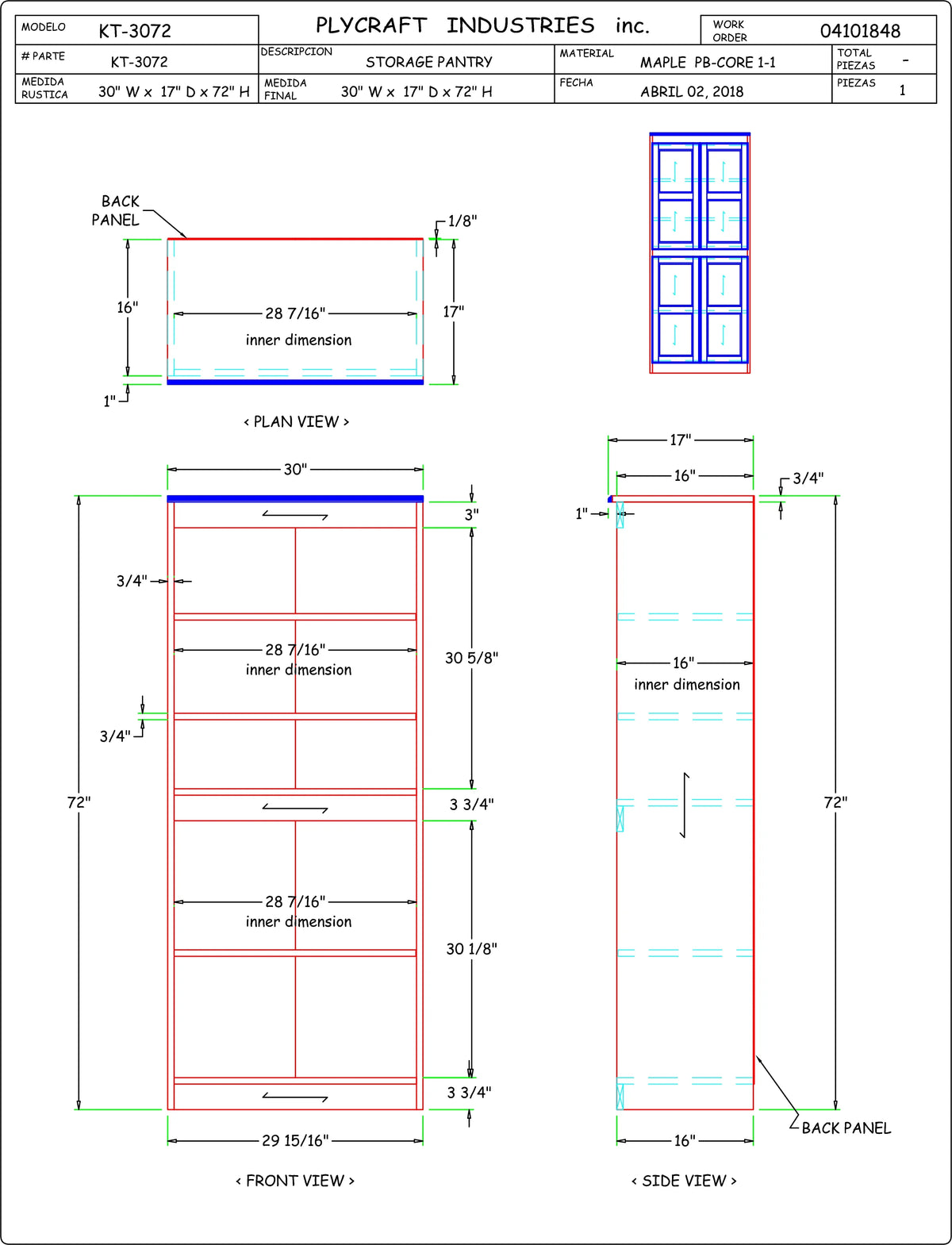 Concepts in Wood Storage Cabinet, 72 inch with 5 Shelves - Cherry Finish