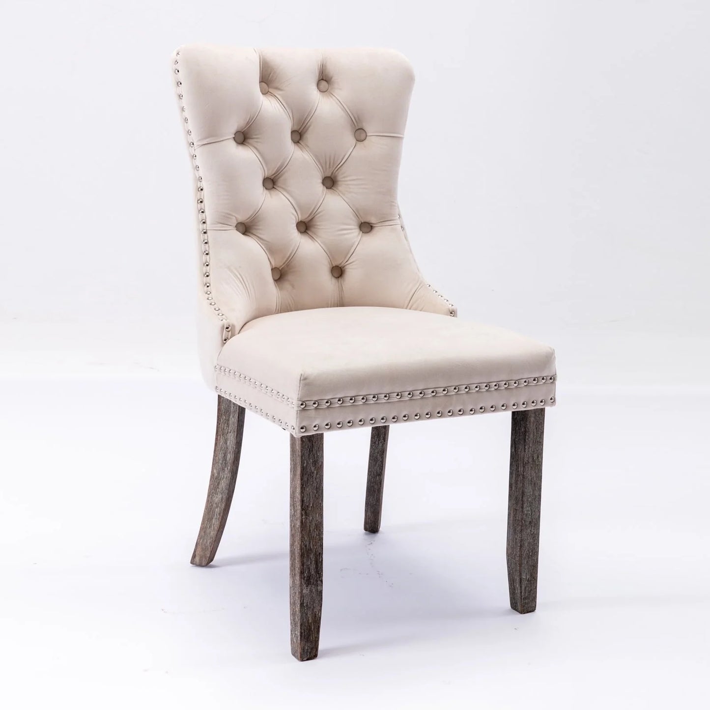 Tzicr Dining Chairs Set of 4, Velvet Upholstered Dining Chairs with Nailhead Back and Ring Pull Trim,Solid Wood Dining Chairs for Kitchen/Bedroom/Dining Room,Modern Fabric Dining Set,Beige