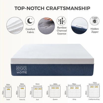 MLILY EGOHOME King Mattress in a Box, 14 inch Cooling Gel Memory Foam Mattress, Beds in a Box, Medium