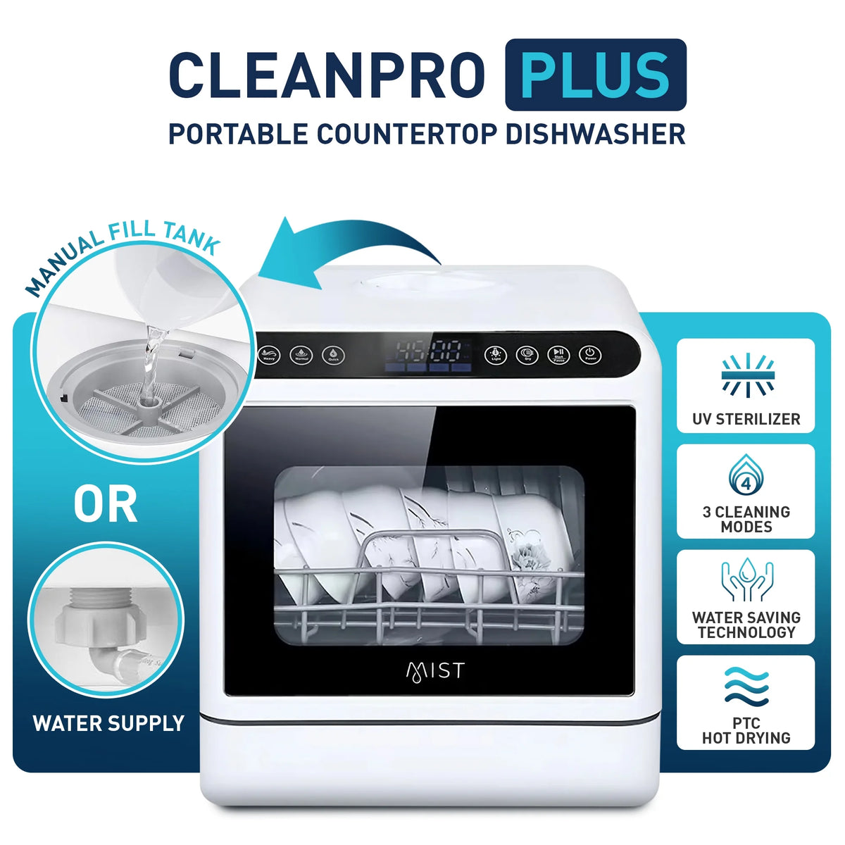 Portable Countertop Dishwasher with 4 Washing Programs and 360�� Dual Spray