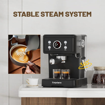 Empstorm 20 Bar Espresso Machine with Milk Frother Steam Wand, 3-in-1 Coffee Maker, Compatible with NS Pods, Stainless Steel, for Latte & Cappuccino, Beige