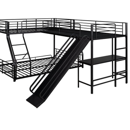 Metal L-Shaped Twin over Full Bunk and Loft Bed with Desk for Kids, Black
