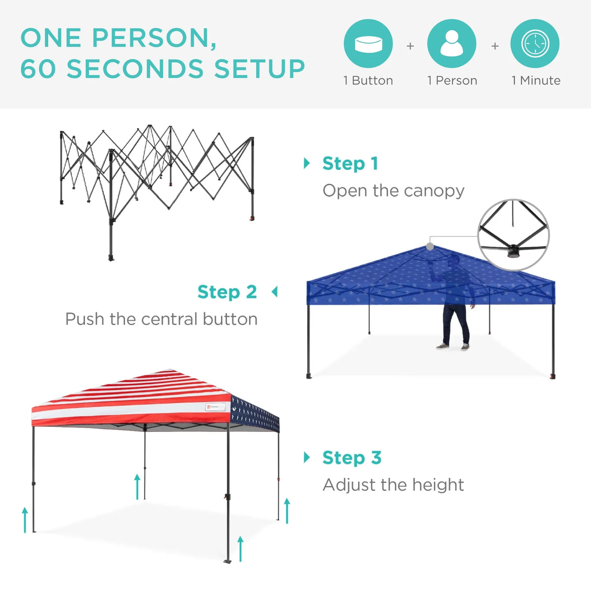 Best Choice Products 12x12ft Easy Setup Pop Up Canopy w/ 1-Button Setup, Wheeled Case, 4 Weight Bags - Navy Blue