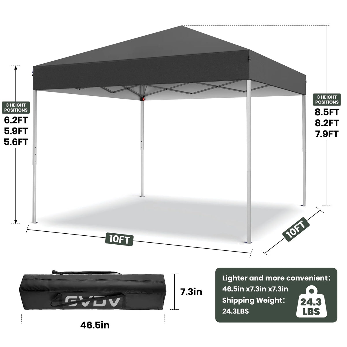 GVDV Canopy Tent, 10x10 ft Easy Pop up Outdoor Canopy Tent, Portable Straight Leg Gazebo Instant Canopy, Blue